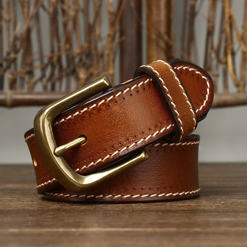 Men's Luxury Stitched Cowhide Leather Belt