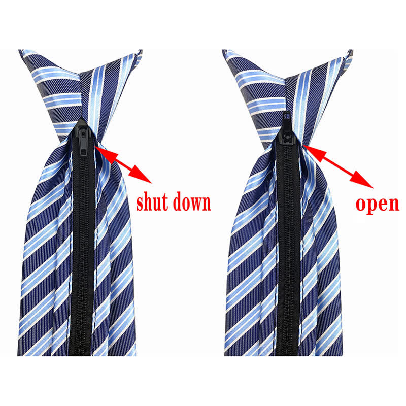 Men's Preppy Zipper Tie Striped Necktie