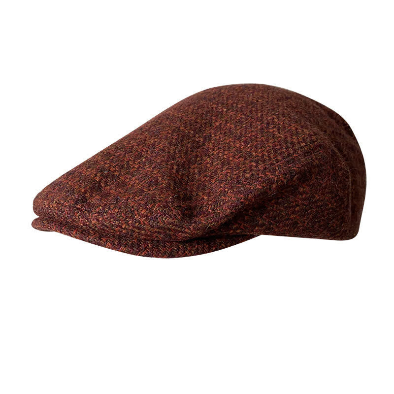 Tweed Herringbone Plaid Beret Flat Cap