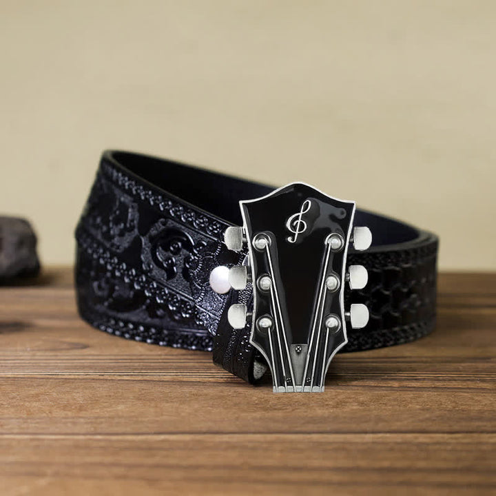 Men's DIY Musical Guitar Headstock Buckle Leather Belt