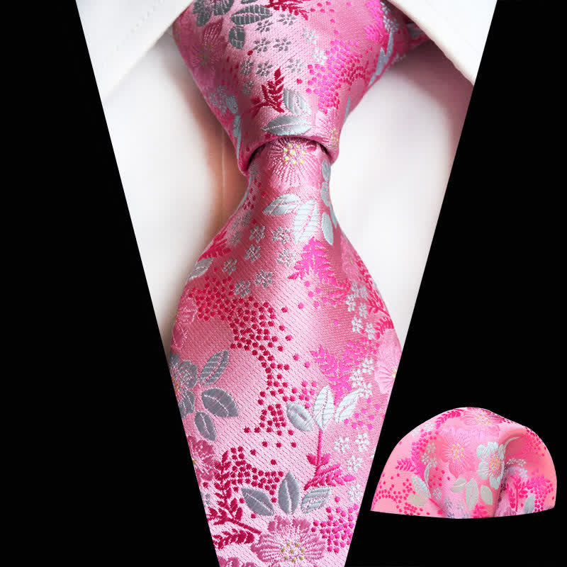 2Pcs Men's Plum Blossoms Floral Necktie Set - Pink - image 15