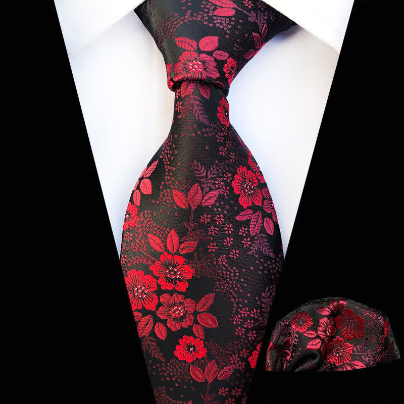 2Pcs Men's Plum Blossoms Floral Necktie Set