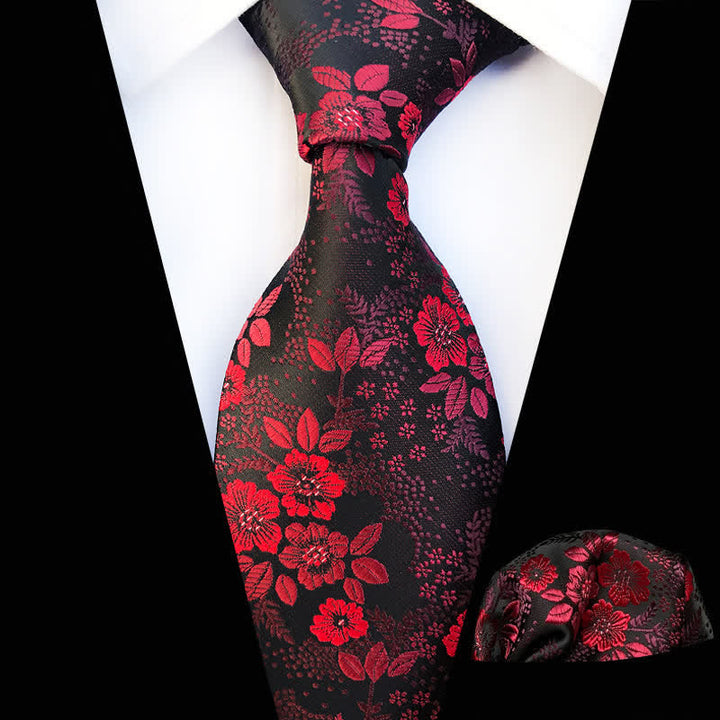 2Pcs Men's Plum Blossoms Floral Necktie Set