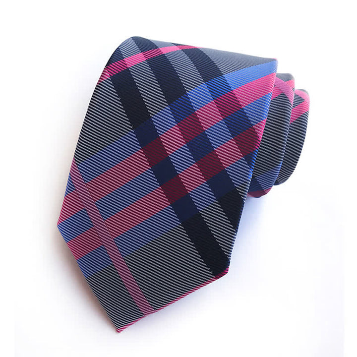 Men's Multi-colored Checked Formal Necktie - Pink & Gray - image 5