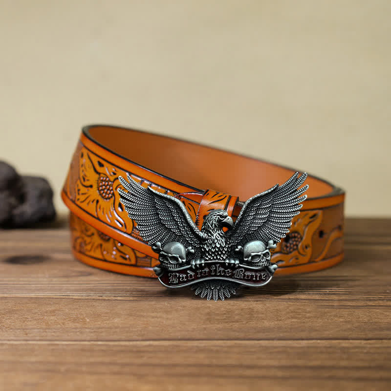 Men's DIY Bad To The Bone Eagle Skull Buckle Leather Belt