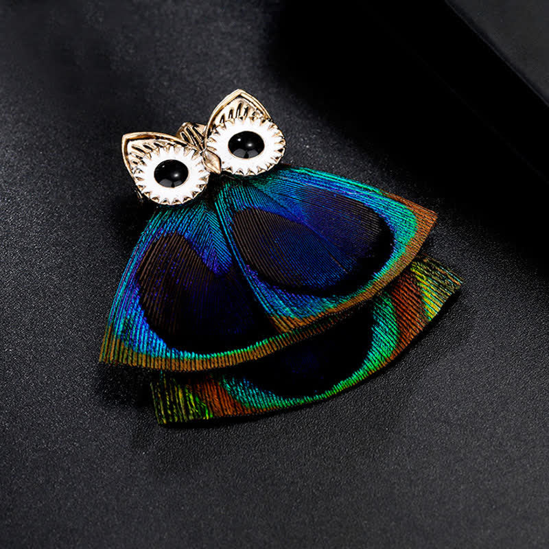 Women's Lovely Owl Peacock Feather Brooch