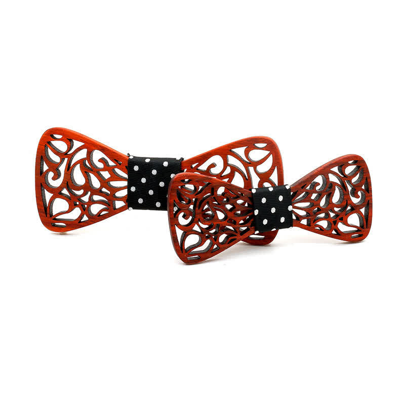 2Pcs Men's Parent-child Hollow Wooden Bow Tie