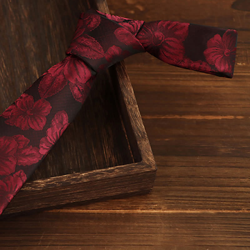 2Pcs Men's Burgundy Floral Necktie Set - image 1