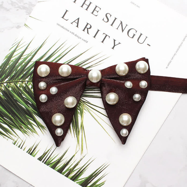 Pearls Bright Oversized Pointed Bow Tie - Dark Red - image 12