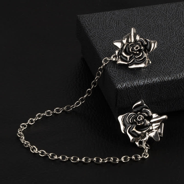 Men's Antiqued Rose Chain Brooch Collar Clip