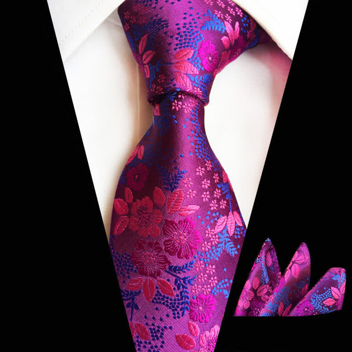 2Pcs Men's Plum Blossoms Floral Necktie Set