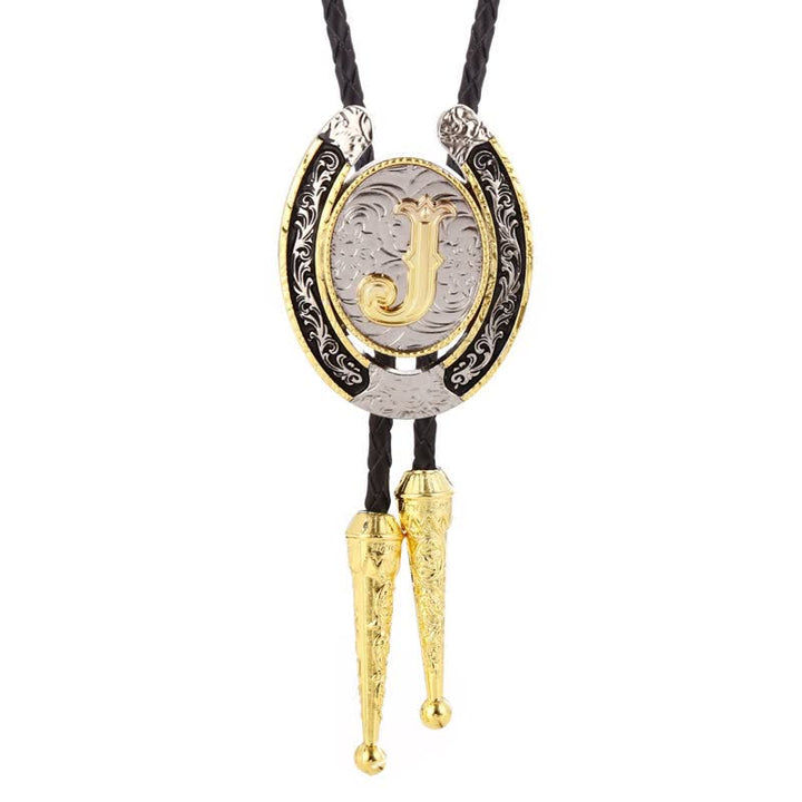 Modern Western Horseshoe Initial Letter A To Z Bolo Tie - Gold - J - image 13