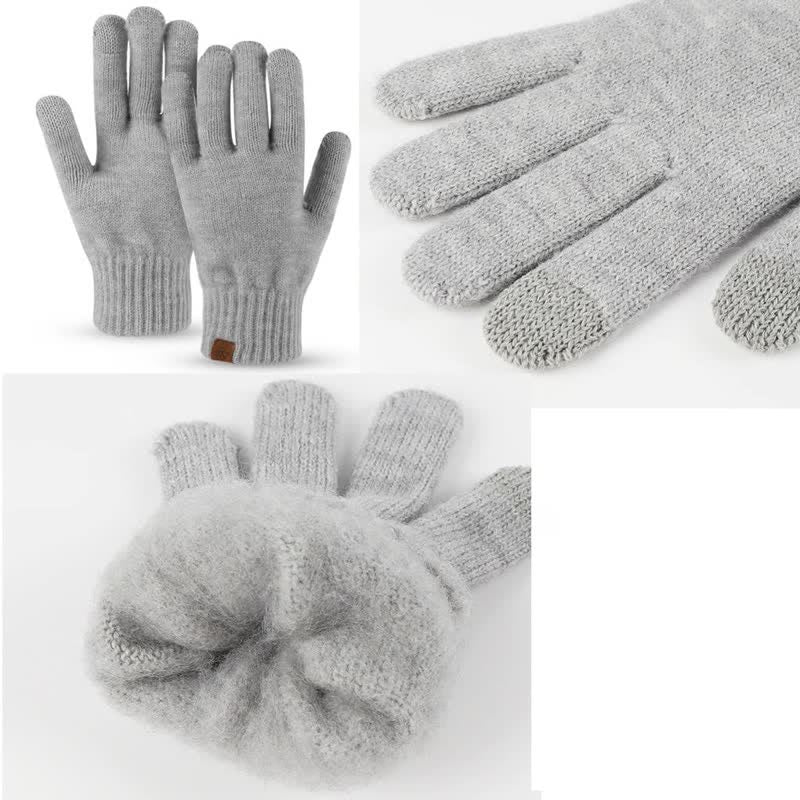 3Pcs Unisex Alpaca Warm Hat Scarf Gloves Set