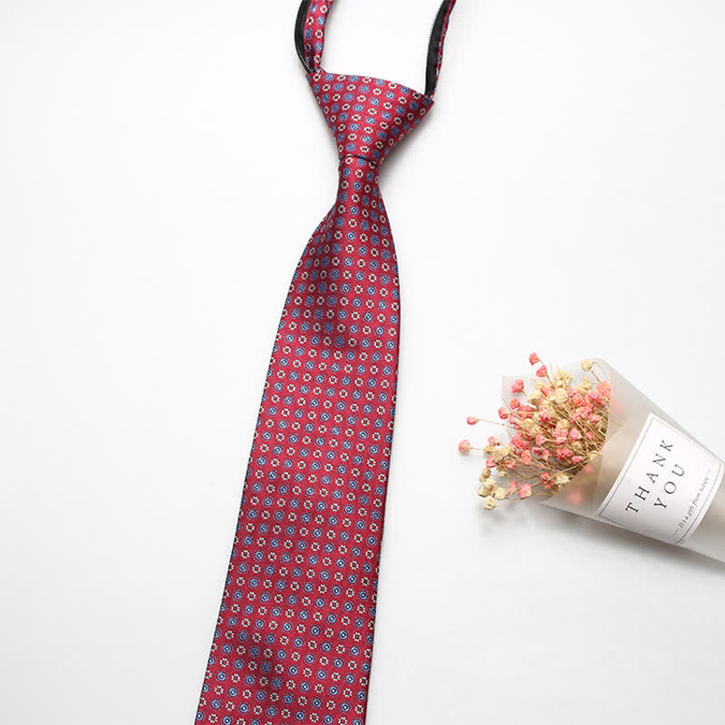 Men's Retro Paisley Flower Zipper Tie Necktie - Red Flower - image 1