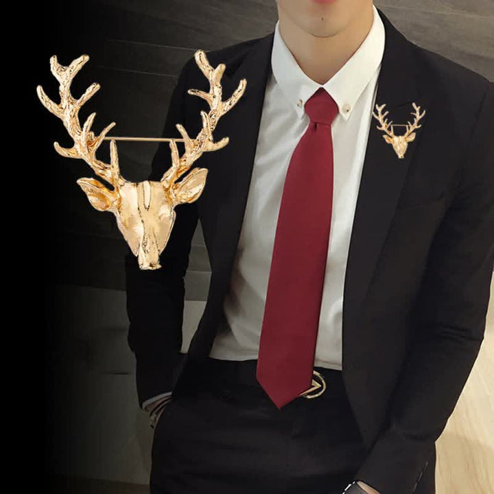 Men's Antler Stag Head Brooch