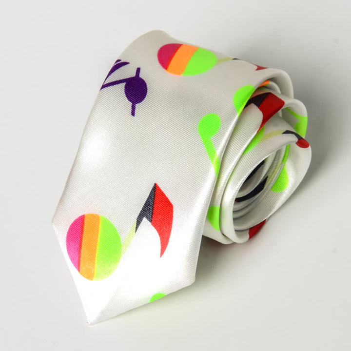 Men's Personality Piano Music Note Necktie - White & Colored Note - image 9
