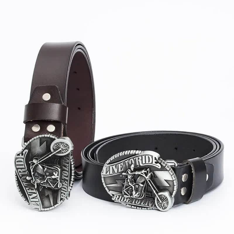 Men's Skeleton Motorcyclist Skull Leather Belt