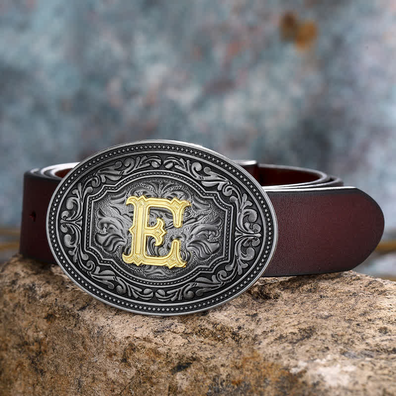 Unisex Hip Hop Initial Letter Embossment Leather Belt