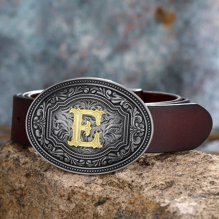 Unisex Hip Hop Initial Letter Embossment Leather Belt