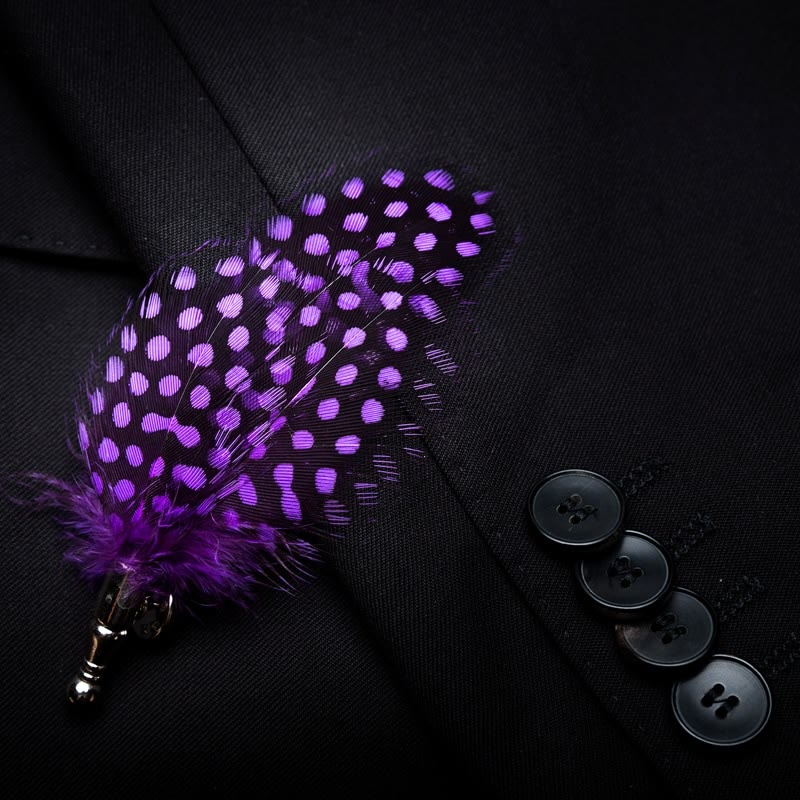 DarkViolet White Polka Dots Feather Bow Tie with Lapel Pin