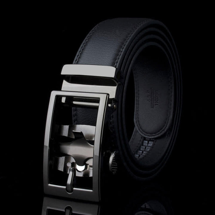 Men's Sophisticated Hollow Automatic Buckle Leather Belt - Black - 46 - image 2