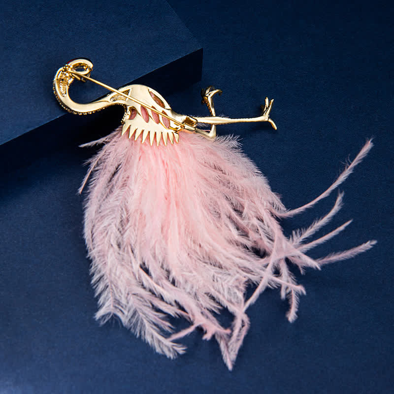 Sparkling Flamingo Zircon Feather Brooch