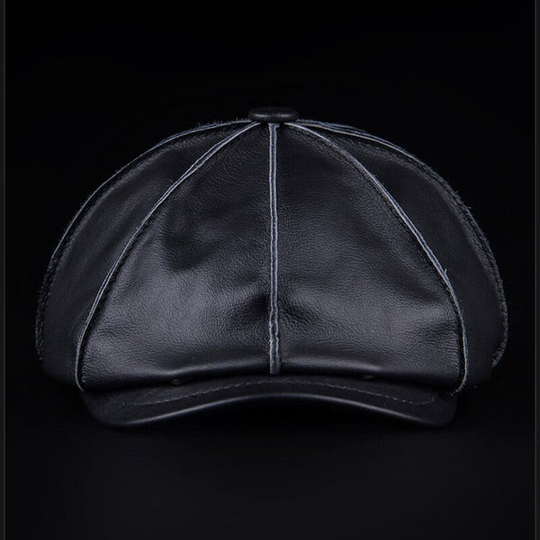 Literary Octagonal Genuine Leather Beret Cap - image 9