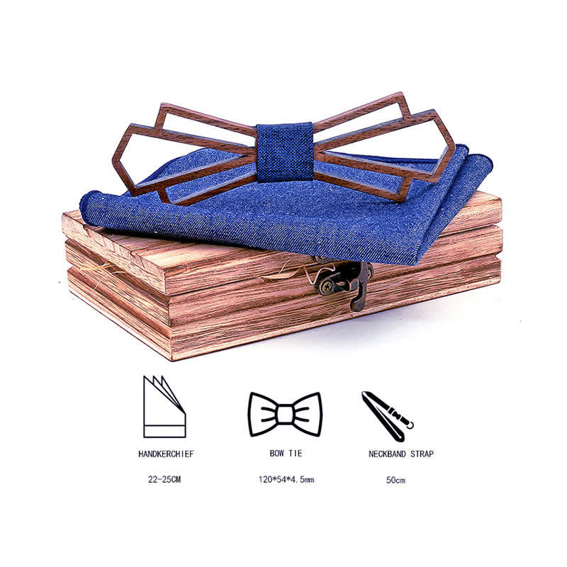 2Pcs Men's Novelty Hollow Wooden Bow Tie Set