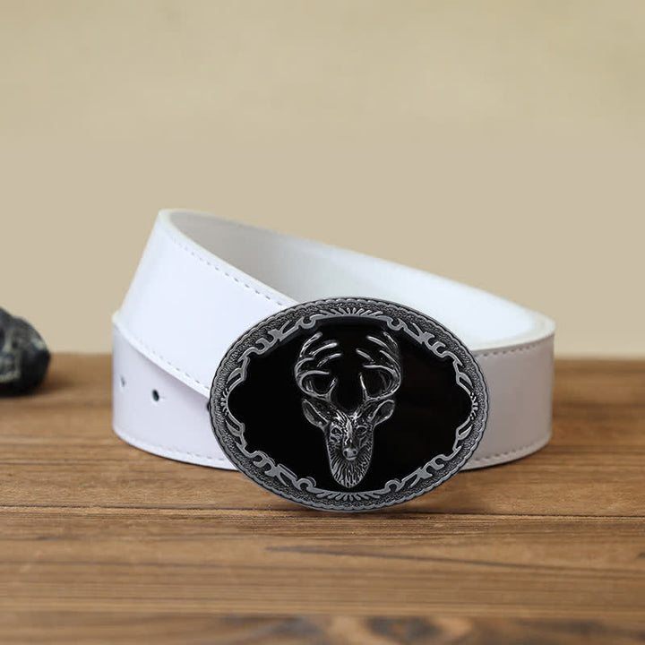 Men's DIY Black Deer Head Buckle Leather Belt