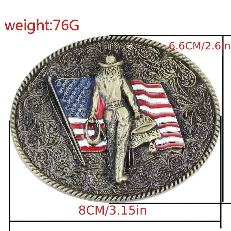 Men's DIY Cowboy American Flag Buckle Leather Belt