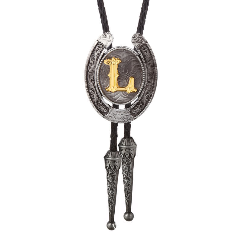 Modern Western Horseshoe Initial Letter A To Z Bolo Tie