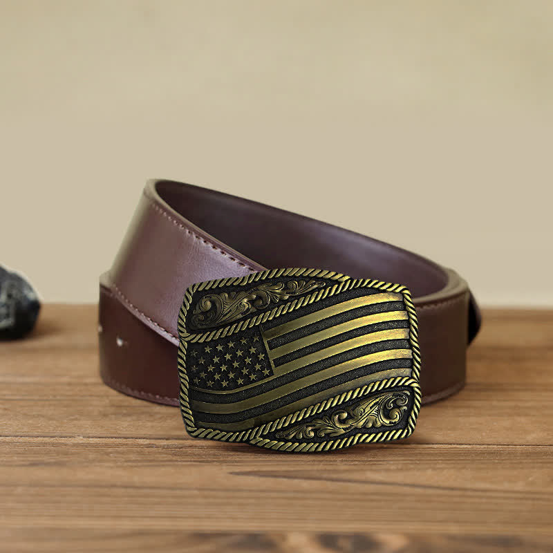 Men's DIY American Flag Antique Buckle Leather Belt