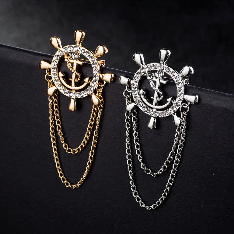 Men's Navy Ship Wheel Anchor Chain Brooch