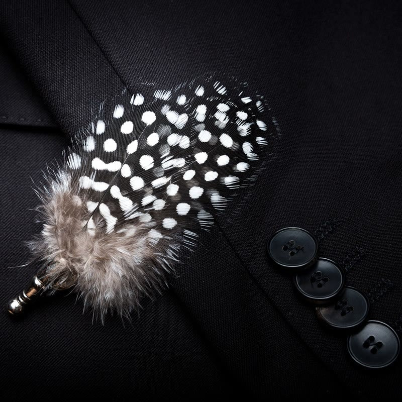 Black & White Polka Dot Feather Bow Tie with Lapel Pin