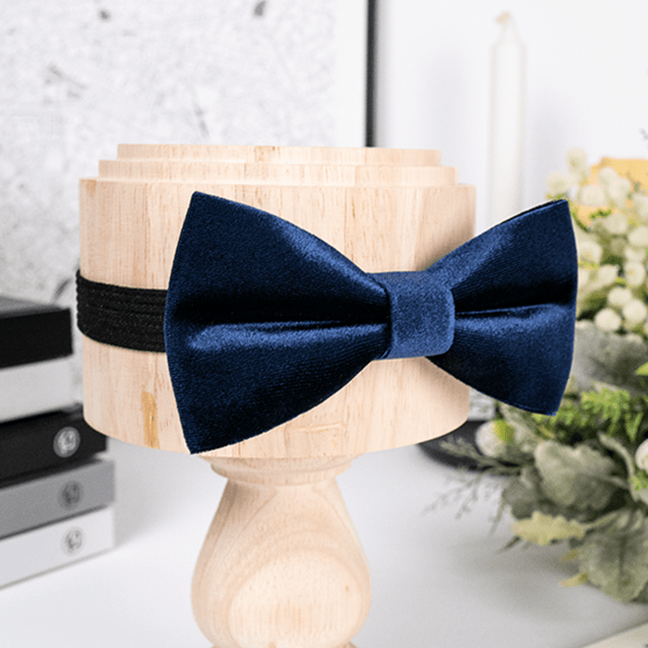 Men's Navy Blue Solid Color Velvet Bow Tie