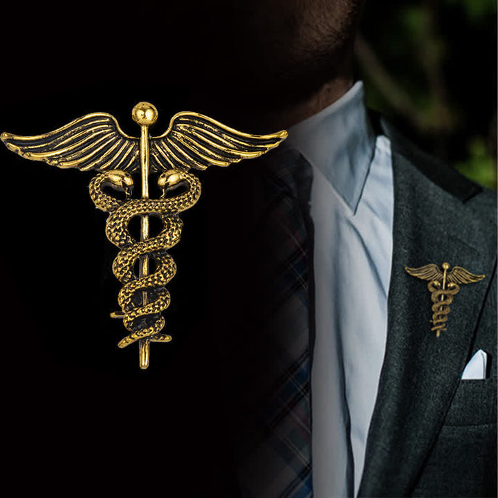 Men's Caduceus Double Snakes Brooch