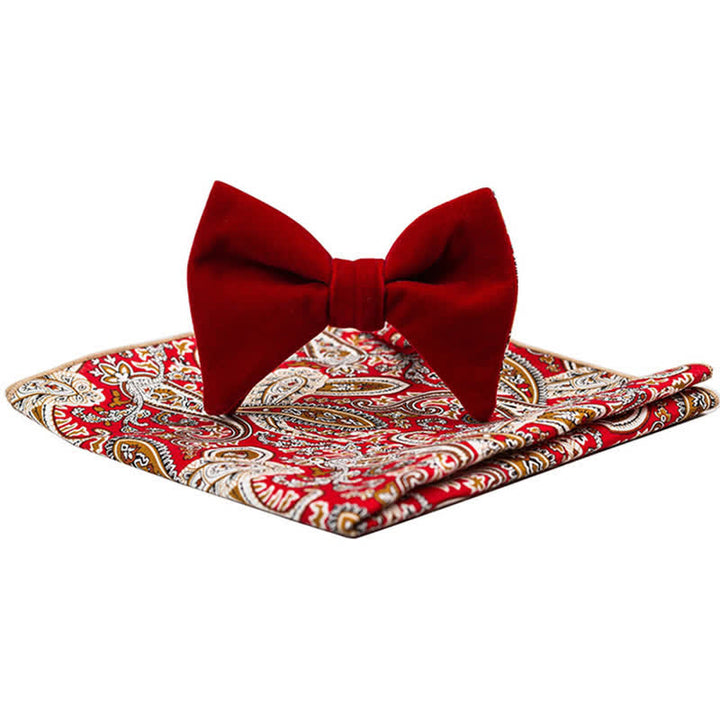 2Pcs Men's Cotton Paisley Velvet Bow Tie Set