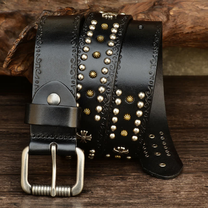 Unisex Rock Style Cross Rivet Studded Decor Belt