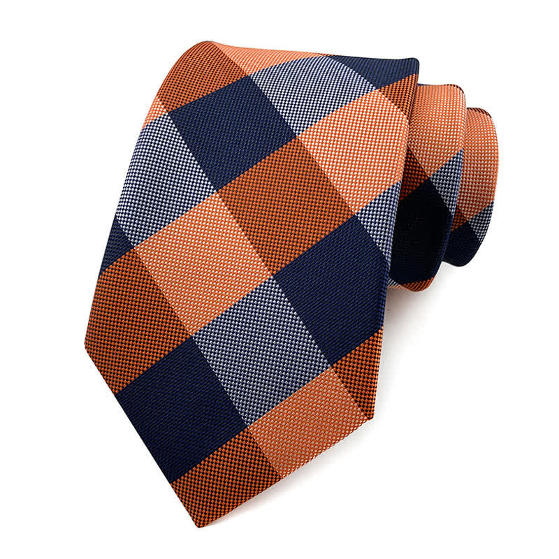 Men's Skinny Tuxedo Suit Plaid Necktie - Orange - image 16