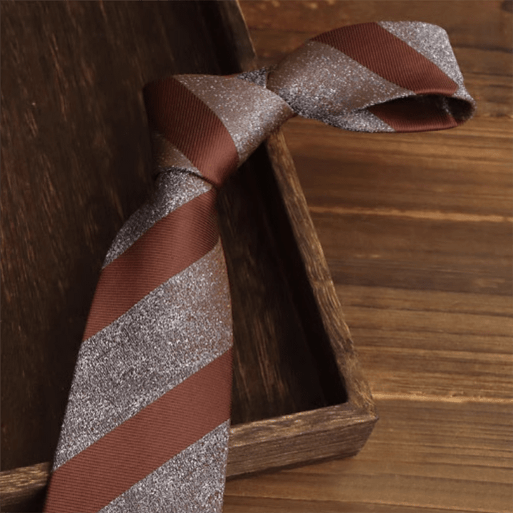 Men's Brown & Gray Block Striped Necktie