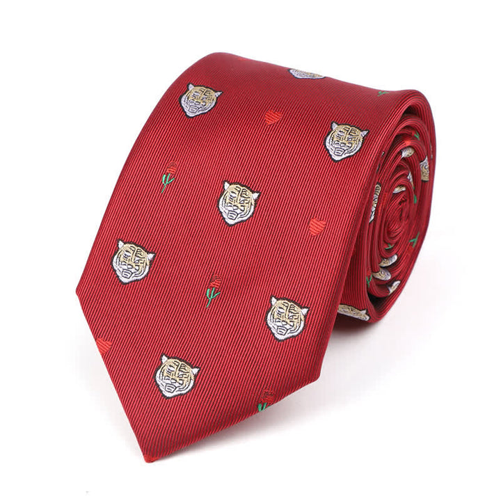 Men's Tiger Head Heart Rose Necktie