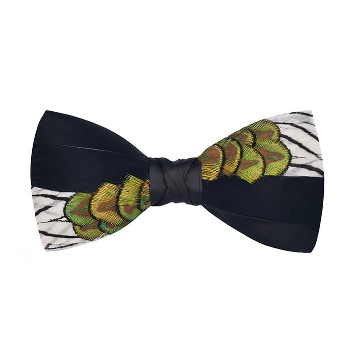 Black & White Patchwork Peacock Feather Bow Tie