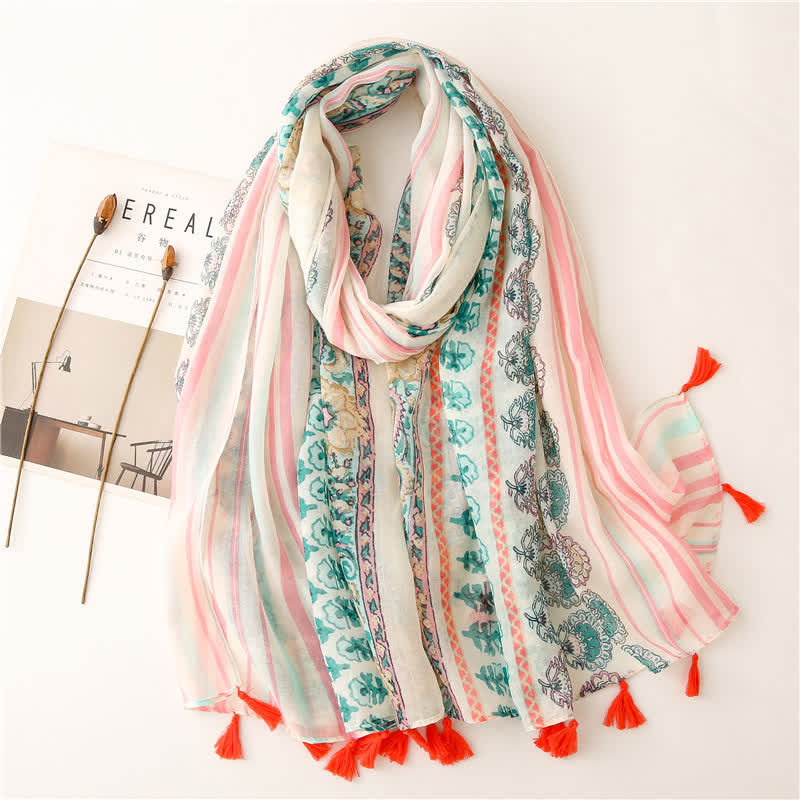 Women's Floral Soft Cape Wheat Fringe Scarf