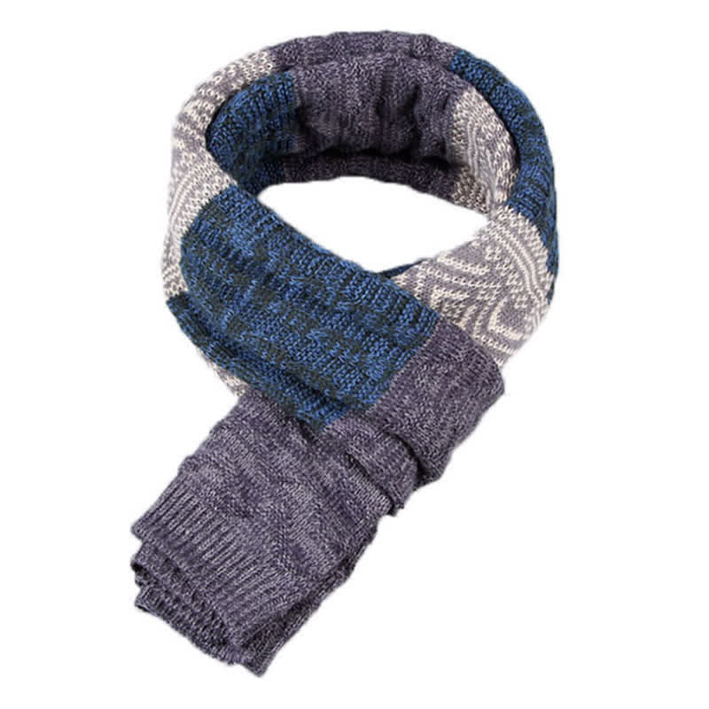 Men's Argyle Knitted Stitching Color Block Scarf