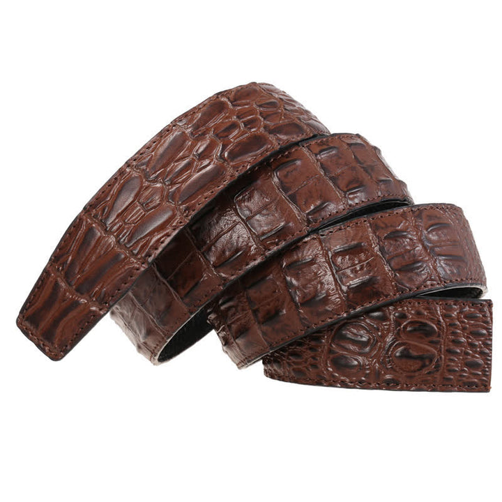 Men's Hollow Automatic Buckle Crocodile Print Leather Belt