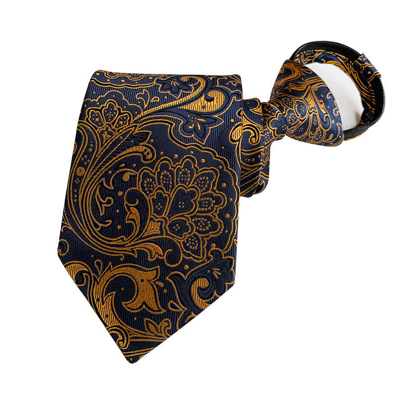 Men's Retro Paisley Zipper Tie Floral Necktie