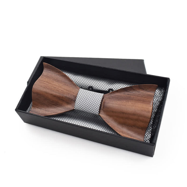 3Pcs Men's Small Checkered Wooden Bow Tie Set