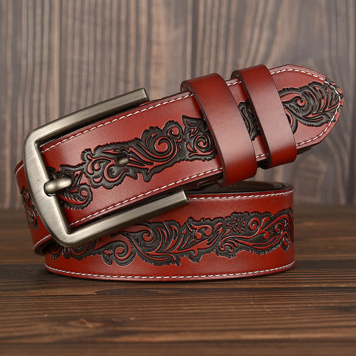 Men's Luxury Embossed Flower Pattern Leather Belt