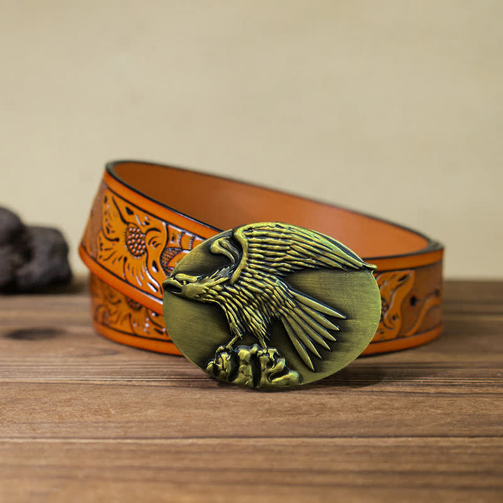 Men's DIY Eagle On Stone Buckle Leather Belt