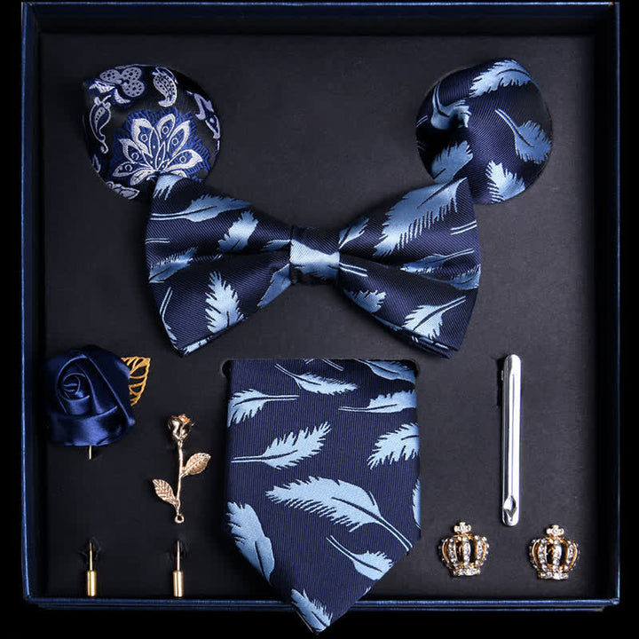 8Pcs Navy Leaves Flower Vogue Necktie Bow Ties Gift Box